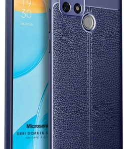 Oppo A15s için Kılıf Deri Dokulu Silikon Lacivert [A15s ile Uyumlu Kılıf - Lacivert]
