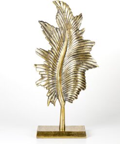 Dekoratif Metal Kaideli Yaprak Gold Eskitme 23x48x9,5 Cm.