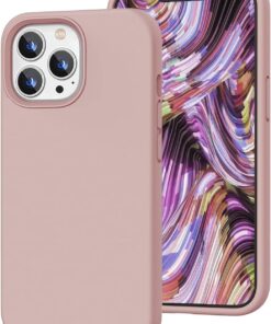 iPhone 13 Pro uyumlu Silikon Kılıf - Darbeye Dayanıklı Sıvı Silikon, Mikrofiber Astarlı, Parmak İzi Önleyici Kılıf (Kum Pembe)
