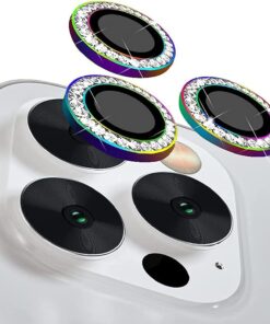 iPhone 12 Pro Max uyumlu Taşlı Tasarımlı Kamera Lens Temperli Koruyucu 3'lü (iPhone 12 Pro Max, Gökkuşağı)