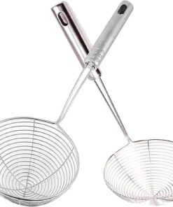 Metal Kevgir, 14-16 cm Çap, Uzun Saplı, Mutfak Süzgeci, Gümüş (14 cm ve 16 cm)