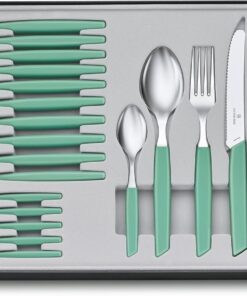 Swiss Modern Çatal Bıçak Takımı, 24 Parçalı, Sofra Çatalı, Yemek Kaşığı, Kahve Kaşığı, Yeşil, Paslanmaz Çelik, Yeşİl