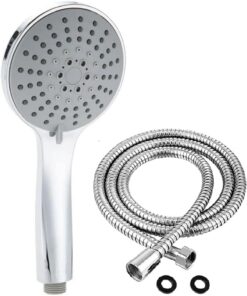 StoneSeries Lüks Duş Seti - 3 farklı Püskürtmeli Full Krom Kaplama El Duşu + 170 cm Çift Kenetli Duş Spirali - Paslanmaz, Kopmaz, Kırılmaz Çelik Duş Hortumu (2'li Set)