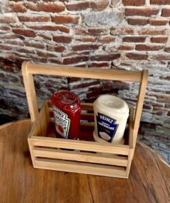 Bambu Masa Üstü Taşınabilir Sosluk ve Peçetelik, Bambu Tezgah Üstü Ketçap,-Mayonez ve Hardallık, Taşınabilir Bambu Sosluk (24 * 14.5 * 22cm)