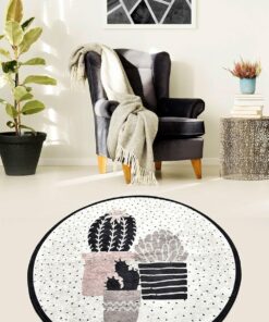 Home Three Cactus Djt Kaymaz Taban Dekoratif Halı, 100 x 100