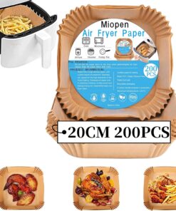Sıcak hava fritözleri için fırın kağıdı, 200 adet Airfryer pişirme kağıdı, yapışmaz, yağa dayanıklı, suya dayanıklı hava fritözü, tek kullanımlık parşömen kağıdı, fırın ve mikrodalga için