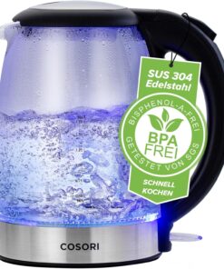 Cam Su Isıtıcısı, Geliştirilmiş Paslanmaz Çelik Filtre Ve Iç Kapak, Bpa Içermez, 1,7 Litre, Mavi Led’Li, Kuru Çalışma Koruması, 2200 Watt, Hızlı Isıtma’