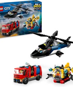 City Helikopter, İtfaiye Kamyonu ve Denizaltı Karışımı 60462-7 Yaş ve Üzeri Çocuklar için Yaratıcı Oyuncak Yapım Seti, Doğum Günü Hediyesi (874 Parça)