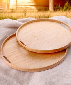 2'li Bambu Tepsi Seti, İnce Tasarım Özel Üretim Yuvarlak 2'li Bambu Tepsi Seti (33 * 22 * 1cm-40 * 28 * 1cm)