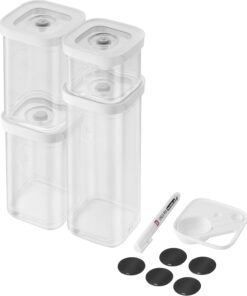 Fresh & Save Cube seti, S beden, 6 parçalı saklama seti, 4 x küp saklama kutusu dahil (S, 2 x 2S, 3S), ölçü kaşığı (3 boyut), 5 x NFC etiketi, 1 x tebeşir kalemi