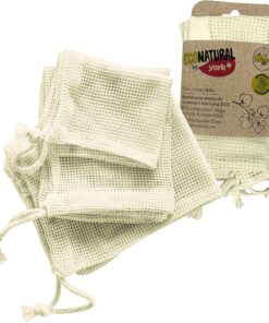 by York York Natural Cotton ECO Meyve ve Sebze Torbaları 3 Parçalı. Ölçüler 30 x 35 cm, 25 x 30 cm, 18 x 23 cm, Beyaz, Orta