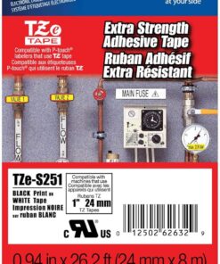 Orijinal P-Touch TZE-S251 Bant, 2,5 cm (2,4 cm) Genişliğinde Ekstra Güçlü Yapışkan Lamine Bant, Beyaz Üzerine Siyah, İç ve Dış Mekan Kullanımı için Lamine, Suya Dayanıklı, 0,96" x 26,2" (24 mm