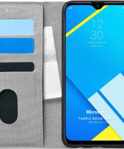 Realme C2 için Kılıf Fabric Book Wallet Gri [Realme C2 ile Uyumlu Kılıf - Gri]