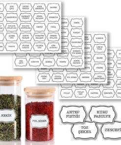 Beyaz Baharatlık Etiketi 100 Adet Kavanoz Sticker Seti - Suya Dayanıklı Erzak Bakliyat Saklama Kabı Kutu Mutfak Düzenleyici - Kendinden Yapışkanlı Suya Dayanıklı Sökülebilir Vinil Çıkartma
