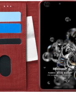 Samsung Galaxy S20 Ultra için Kılıf Fabric Book Wallet Kırmızı [Galaxy S20 Ultra ile Uyumlu Kılıf - Kırmızı]