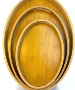 Bambu 3'lü Tepsi Seti – Sunum, Çay ve Servis Tepsisi, Doğal Bambu Ahşap Tepsi Takımı, Şık ve Dayanıklı Tasarım, Mutfak ve Sofralar İçin Estetik Sunum Tepsisi (Oval)