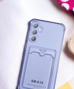 Samsung Galaxy A15 Kılıf Kartlıklı Köşe Koruma Tasarımlı Renkli Şeffaf K-Kart Kılıf (Lila)