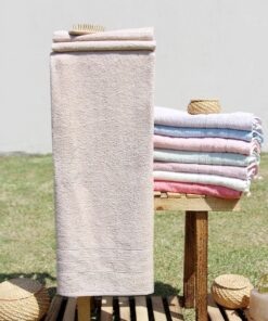 %100 Pamuk Renkli 70x140 Banyo Havlusu Bej