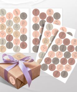 Paketleme Çıkartmaları - Hediye Paketleri İçin Renkli Sticker - 88 Adet 3.4 cm Çapında - Çiçekli Seri Yuvarlak Paketleme Etiketleri