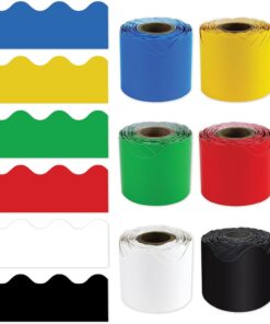 Dellosa Education 6 Rulo 216 Ft Oymalı Bülten Panosu Bordürleri, Mavi, Sarı, Yeşil, Kırmızı, Siyah ve Beyaz Sınıf Bordürleri, Bülten Panosu ve Sınıf Dekoru için, 36 Ft Her Bülten Panosu Trim Rulosu