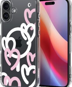 iPhone 16 Kılıf Ultra Hybrid MagFit MagSafe özellikli Hearts White Pink - ACS08280