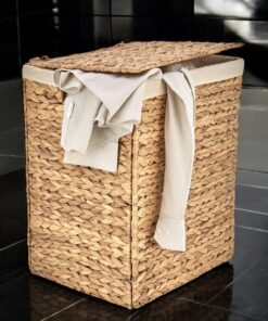 Yapımı Doğal Hasır Katlanabilir Kirli Çamaşır Sepeti, Modern Çamaşır Sepeti, Katlananır Yer Kaplamayan Rattan Kirli Çamaşır Sepeti (44X34cmYükseklik 54cm)