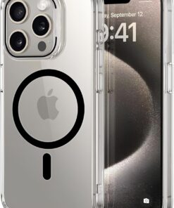 iphone 15 Pro Max için Ultimate Serisi Magsafe ile uyumlu Kesinlikle Sararmayan Ultra Şeffaf Kristal Berraklığında Akrilik Sert Kılıf Metal Tuşlar ve Güçlü Manyetik Kılıf (Siyah)