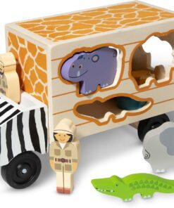 & Doug safari hayvan kurtarma kamyonu, ahşap oyuncak araçlar, gelişimsel oyuncak, 3+, erkek ve kız çocuk için hediye