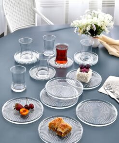 18 Parça Çay Seti Takımı - Pasta tabağı, Çay Bardağı, Çay Tabağı - Sade Modern Kahvaltı Takımı Seti