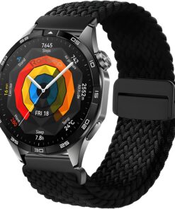 Örgü Solo Loop 22mm Kumaş Kordon Huawei ile Uyumlu Watch GT5/GT5 Pro/GT4/Watch 4 Pro/GT3/GT3 Pro/GT2/GT2 Pro 46mm İçin Manyetik Tokalı Terlemeye Karşı Elastik Kayış