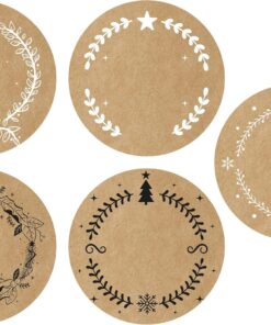 Yazılabilir Yılbaşı Sticker - Paketleme Etiketi - 80 adet Kraft Görünümlü Etiket - 3.7 cm Çapında Hediye Paketleri için 5 Farklı Tasarım