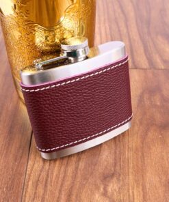5 Oz-150 cc Hunili Kahve Brown Deri Kılıf Çelik Viski İçki Konyak Matarası