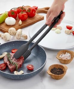 Ve Izgara Maşası Yanmaz Yapışmaz Teflon Maşa Kaymaz Barbekü Maşası Siyah