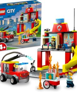 City İtfaiye Merkezi ve İtfaiye Kamyonu 60375-4 Yaş ve Üzeri İçin 3 Minifigür İçeren Eğlenceli bir Başlangıç Oyuncak Yapım Seti (153 Parça)