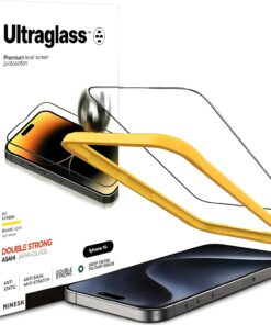iphone 15 için Super Güçlü Çizilmeye ve Darbeye Dayanıklı Hizalama Aparatlı Yüksek Kalite Ekran Koruyucu (Clear Ultra Glass, iphone 15)