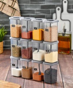 12li 450ml Kilitlenebilir Kapaklı Kendinden Kaşıklı Baharatlık Seti 450ml - 55 Adet Etiket Hediyeli