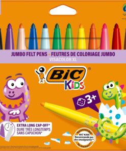 Kids Visa Color XL Keçeli Boya Kalemi 12 Renk, Su Bazlı Mürekkep, Kolayca Çoğu Kumaştan Çıkar, 3 Yaş ve Üzeri Çocuklar için İdeal
