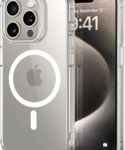iphone 15 Pro Max için Ultimate Serisi Magsafe ile uyumlu Kesinlikle Sararmayan Ultra Şeffaf Kristal Berraklığında Akrilik Sert Kılıf Metal Tuşlar ve Güçlü Manyetik Kılıf (Beyaz)
