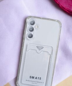 Samsung Galaxy A15 Kılıf Kartlıklı Köşe Koruma Tasarımlı Renkli Şeffaf K-Kart Kılıf (Şeffaf)