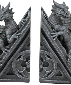 Toscano Gotik Kale Ejderhası Şeklinde Kitap Desteği, Ölçüler: 12,5 x 4 x 20,5 cm