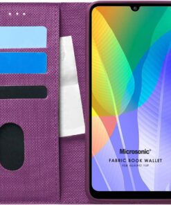 Huawei Y6P için Kılıf Fabric Book Wallet Mor [Y6P ile Uyumlu Kılıf - Mor]
