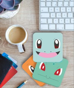 Pokemon Temalı Bardak Altlığı Ahşap Baskılı Altlık 4'lü set (9 x9CM) karbonNM51