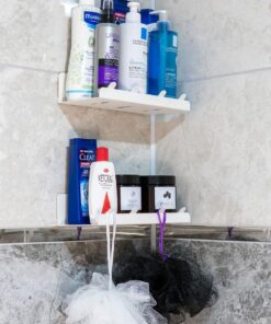 Yapışkanlı 2 li Beyaz Köşe Şampuan Tutucu, Banyo Düzenleyici, Mutfak ve Raf Düzenleyici