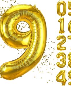9 Yaş Doğum Günü Rakamlı Balon Yaş Günü Gold Renk Uçan Balon 102 cm Doğum Günü ve Parti Dekorasyonu Büyük Boy Folyo Balon 40 inç - 102 cm Doğum Günü Dekorasyonu Balon Yaş Sayı Helyum Balon 9 Rakamı