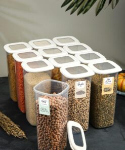 Vienev Renkli Etiketli 12'Li Set Büyük Boy 1,75 Litre Etiketli Kare Erzak Saklama Kabı