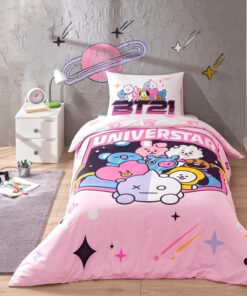 Bt21 Universtar Lisanslı Karakter Baskılı%100 Pamuk Nevresim Takımı, Çok Renkli, Tek Kişilik (Nevresim: 160x220 cm/Lastikli Çarşaf: 100x200 cm / 1 Adet Yastık Kılıfı: 50x70 cm)