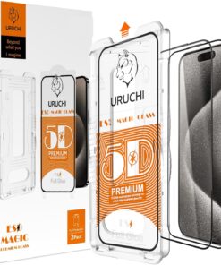 iPhone 16 Pro Max Ekran Koruyucu [2'li Paket] - HD Çözünürlük, Toz Bırakmayan Kolay Kurulum, 5D Siyah Çerçeveli Güçlendirilmiş Kenar Koruması, Darbelere Dayanıklı Cam [iPhone 16 Pro Max 6.9"]