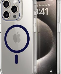 iphone 15 Pro Max için Ultimate Serisi Magsafe ile uyumlu Kesinlikle Sararmayan Ultra Şeffaf Kristal Berraklığında Akrilik Sert Kılıf Metal Tuşlar ve Güçlü Manyetik Kılıf (Mavi)