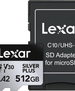 512 GB Profesyonel Silver Plus microSDXC Hafıza Kartı w/SD Adaptör, UHS-I, C10, U3, V30, Full-HD ve 4K Video, 205/150 MB/s'ye kadar Okuma/Yazma, Videografçılar, Oyuncular (LMSSIPL512G-BNANU)