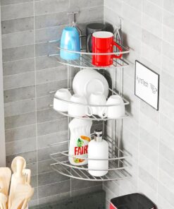 3 Katlı Metal Krom Kaplama Bulaşıklık, Bulaşık Kurutmalık, Bulaşık Standı, Deterjanlık, Yapışkanlı Askı Bulaşık Süzgeci Rafı, Bulaşıklık, Çatal Bıçak Tutacağı, Mutfak için Lavabo Süzgeci, 50 CM
